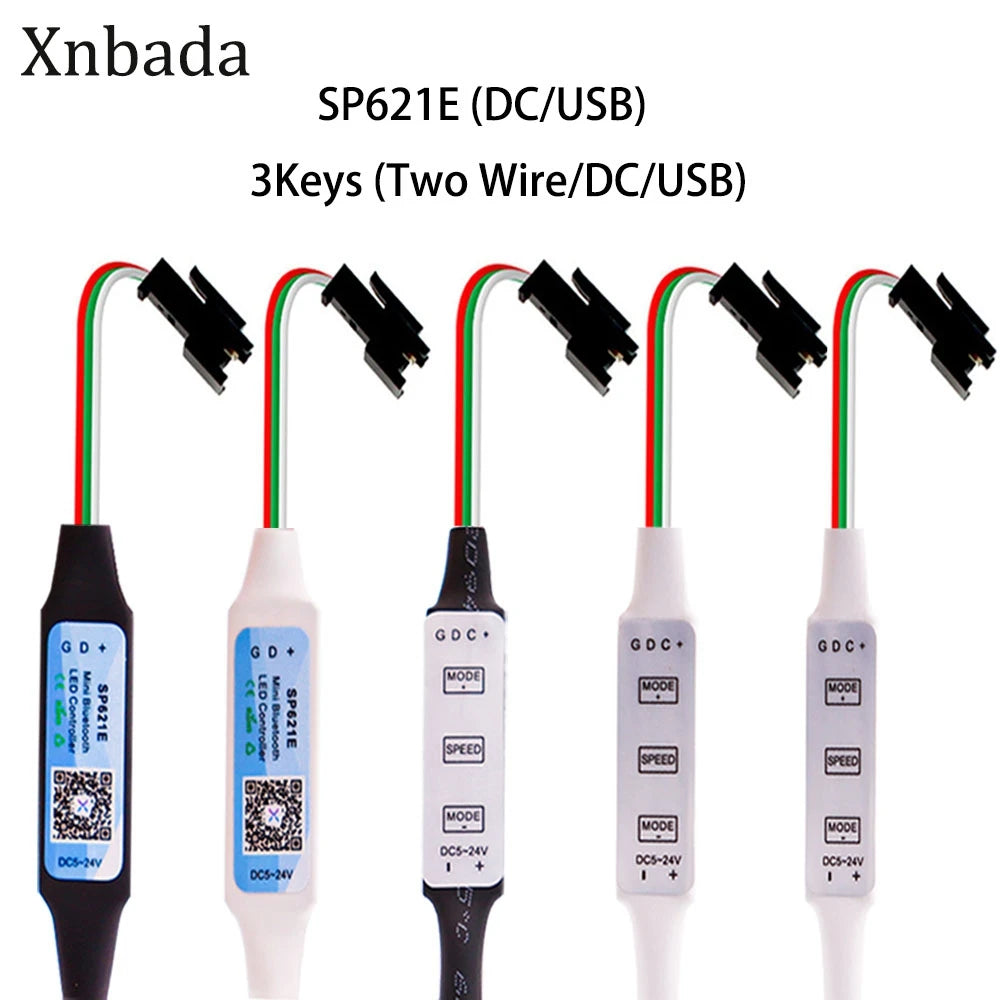 Mini WS2812B WS2811 LED Pixels Strip Light Controller 3 Keys DC USB SP621E Music Bluetooth APP Control DC5V-24V