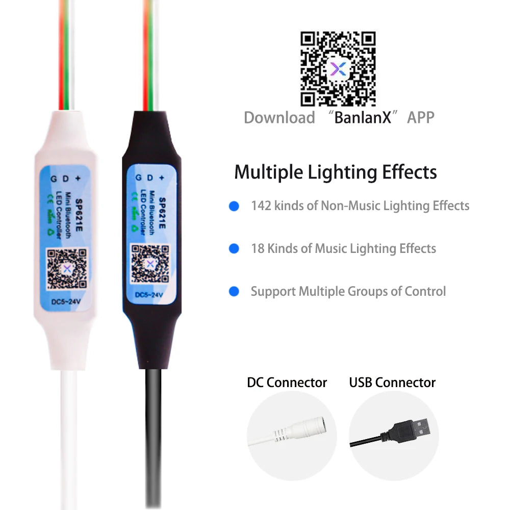 Mini WS2812B WS2811 LED Pixels Strip Light Controller 3 Keys DC USB SP621E Music Bluetooth APP Control DC5V-24V