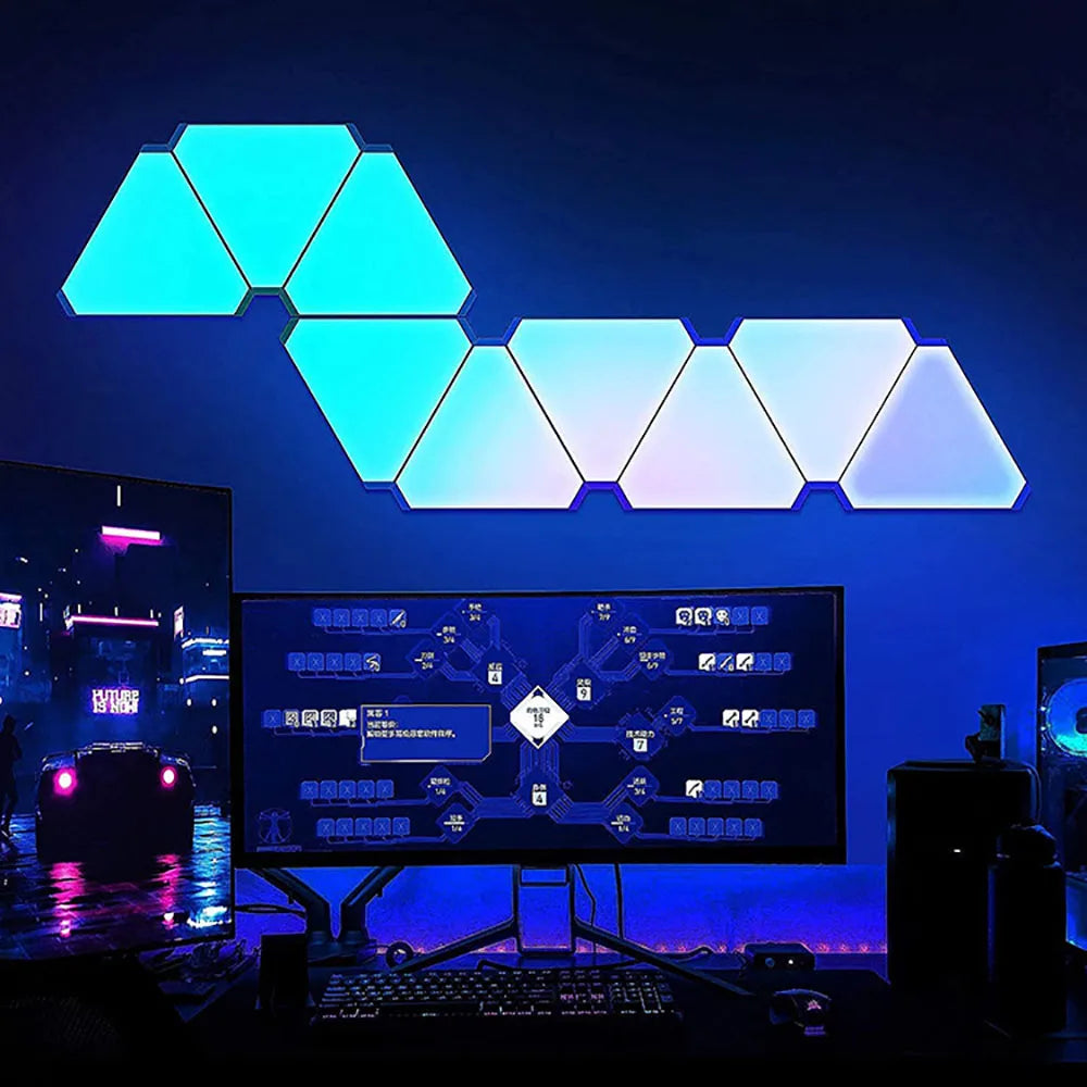 LED Triangular Quantum RGB Wall Lamp - Smart Rhythm Background Light for Bedroom and Office Decoration