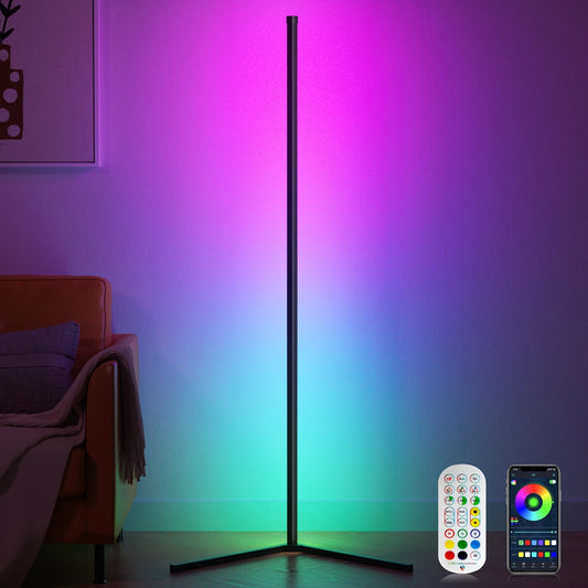 Smart RGB Corner Floor Lamp with App & Remote Control, 16 Million Color Options, Music Sync, Timer & Scheduling Features