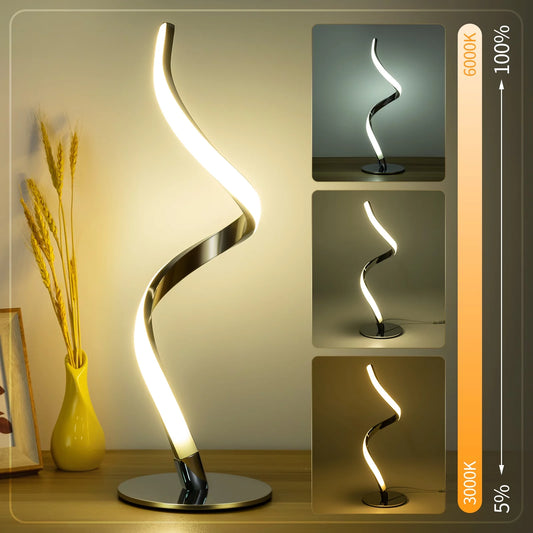 Modern Spiral Touch Control Table Lamp - Fully Dimmable Nightstand Lamp with Three Color Temperatures for Bedroom, Living Room, and Office (3000K, 4000K, 5000K)