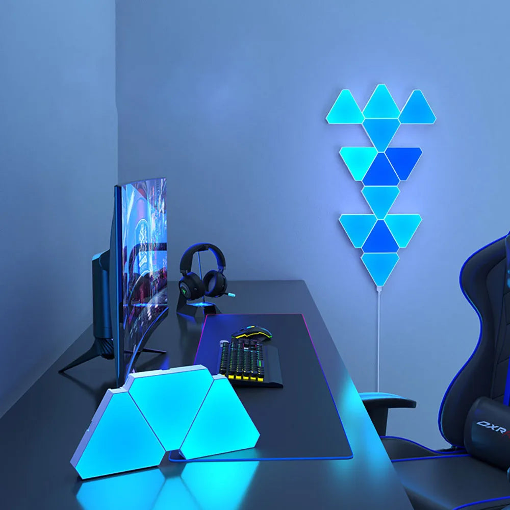 LED Triangular Quantum RGB Wall Lamp - Smart Rhythm Background Light for Bedroom and Office Decoration