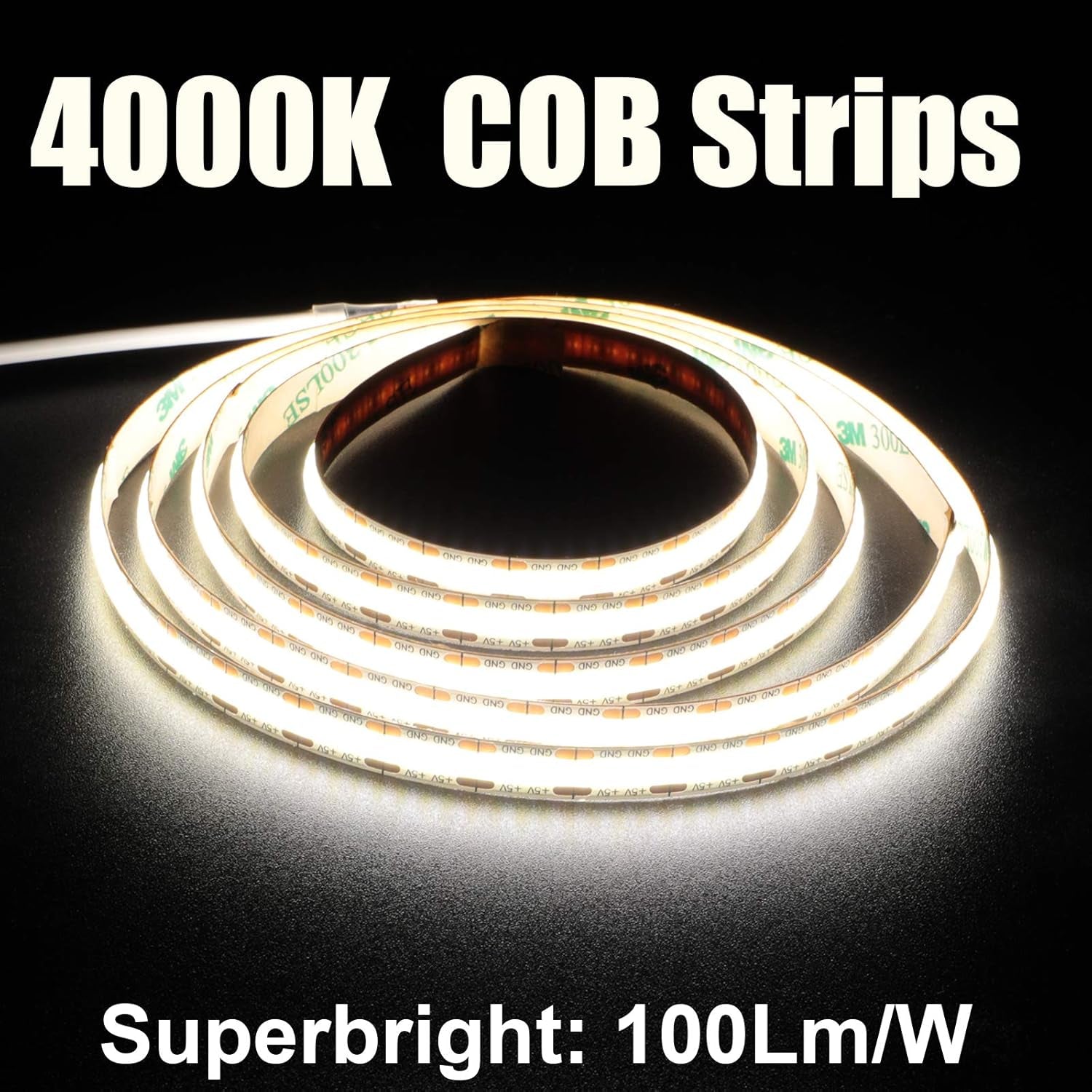 5V USB LED Strip 4.9Ft-480Leds White LED Strip Lights 4000K CRI85+ COB LED Strip Lights, Flexible USB Strip Lights and Cuttable LED Strip for TV Backlight, Bedroom, Cabinet, Kitchen, DIY Lighting