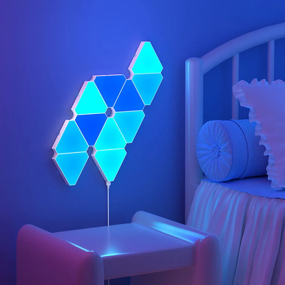 LED Triangular Quantum RGB Wall Lamp - Smart Rhythm Background Light for Bedroom and Office Decoration