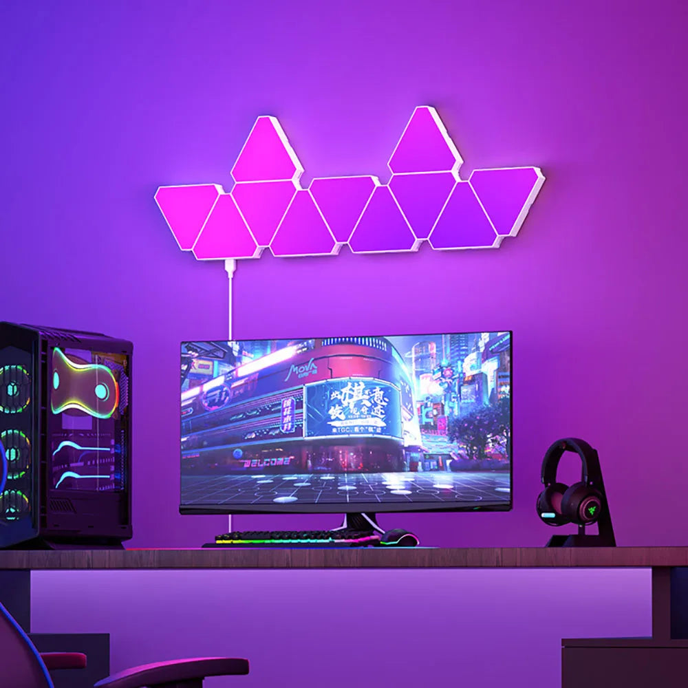 LED Triangular Quantum RGB Wall Lamp - Smart Rhythm Background Light for Bedroom and Office Decoration