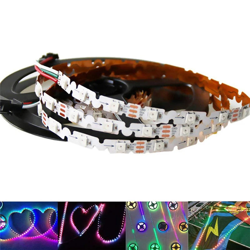 5M 5V WS2812B S Shape Zigzag 5050 Full Color LED Strip Addressable Foldable Snake Tape Letter Logo Sign 60 Leds/M 