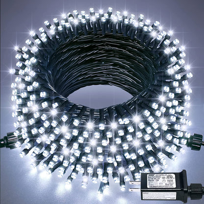 200 LED White Outdoor Christmas Lights - 66Ft Connectable Green Wire String Lights with 8 Modes, Waterproof for Indoor and Outdoor Decorations, Ideal for Weddings and Parties