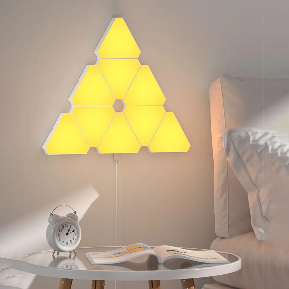 LED Triangular Quantum RGB Wall Lamp - Smart Rhythm Background Light for Bedroom and Office Decoration